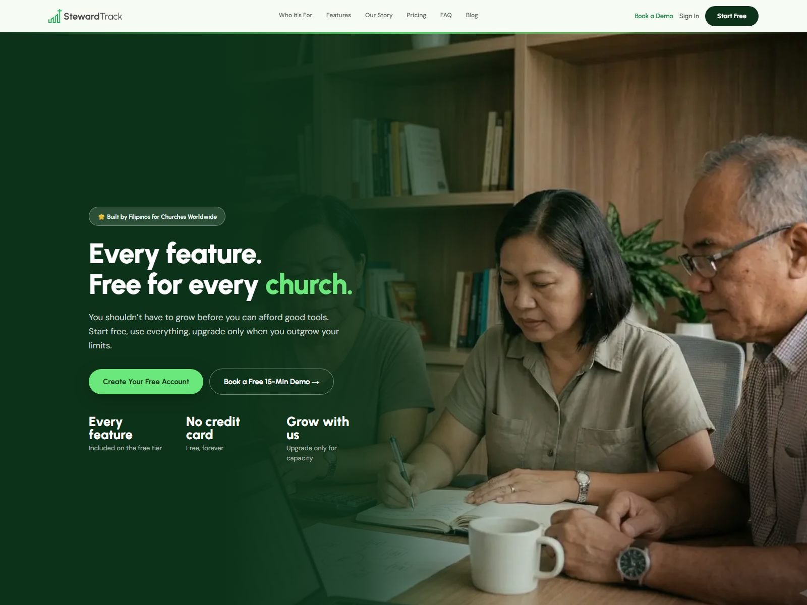 Screenshot of the StewardTrack marketing homepage